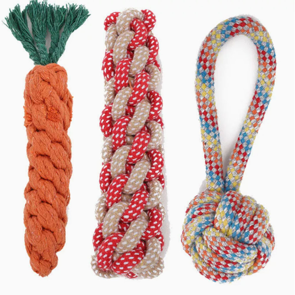Interactive Squeaky Plush Dog Toy - ペット犬用おもちゃと用品、フリスビー、ペットボール、子犬用おもちゃ、噛みつきにくいロープ結び、セルフエンターテイメント用ニンジン型噛むおもちゃ