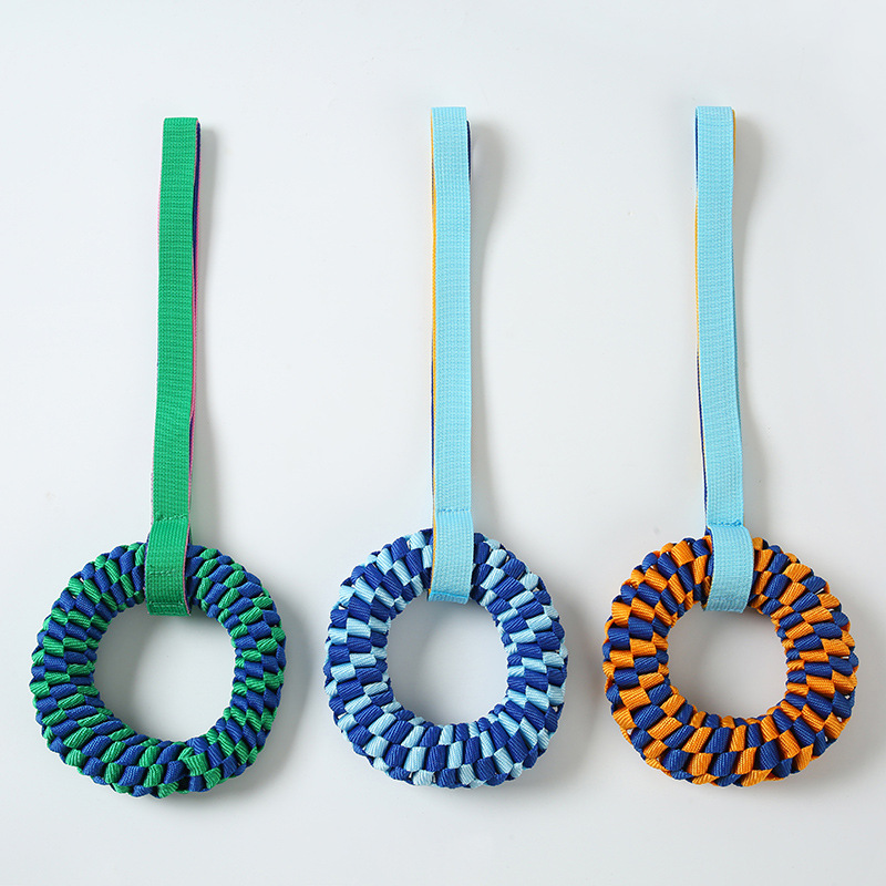 Dog Rope Toy Aggressive Chewers - 壊れない犬用噛むおもちゃドーナツ、攻撃的な噛みつきをする犬のための織りオックスフォードロープおもちゃ、大型犬・中型犬のための歯の発育リング