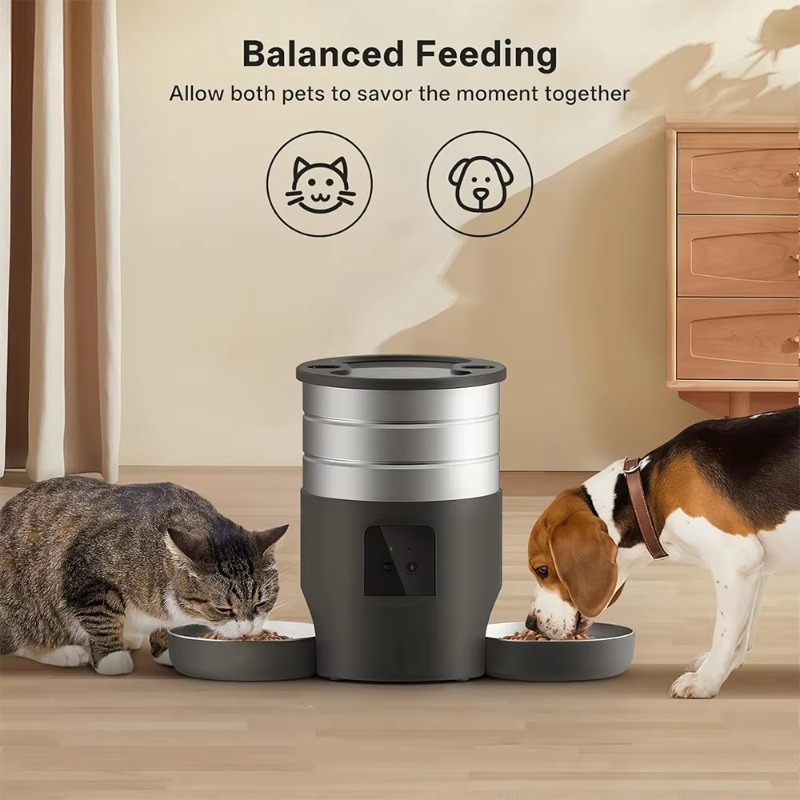 Pet Feeders - 4.5L自動スマートペットフィーダー、時間指定・定量給餌、WIFI遠隔操作、ステンレス製、猫・犬用音声録音機能付き
