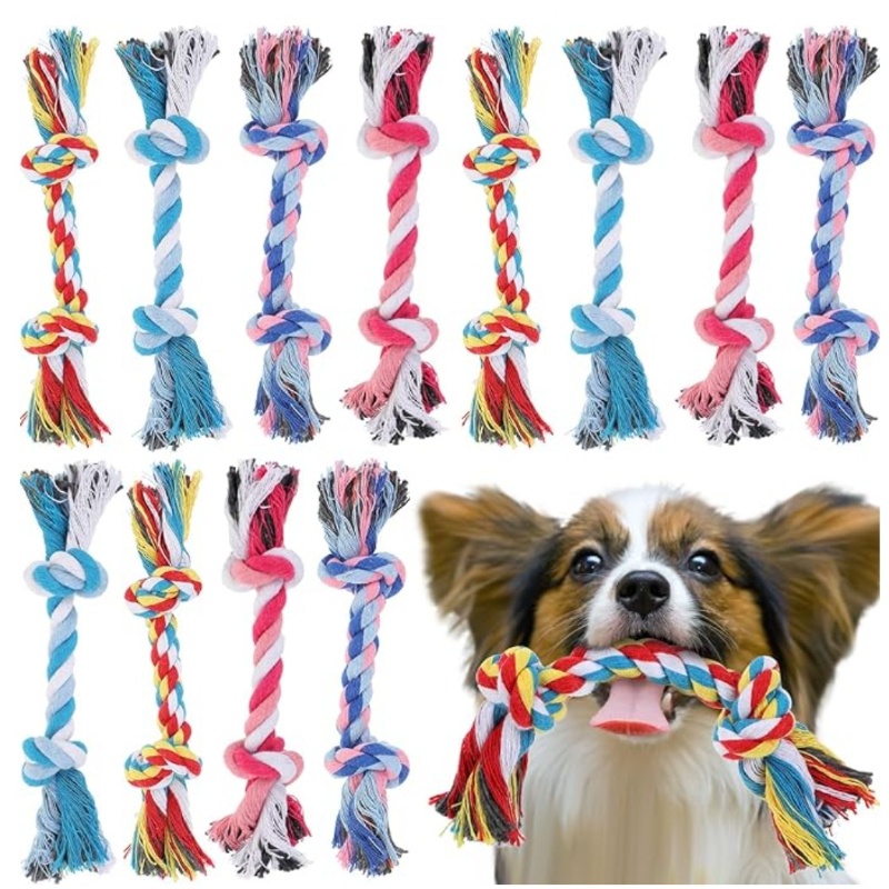 Interactive Squeaky Plush Dog Toy - 犬用おもちゃ ペット用臼歯用耐噛み性コットンロープ結び 小型犬子犬用 息苦しさ解消 歯磨き ペット用噛むおもちゃ