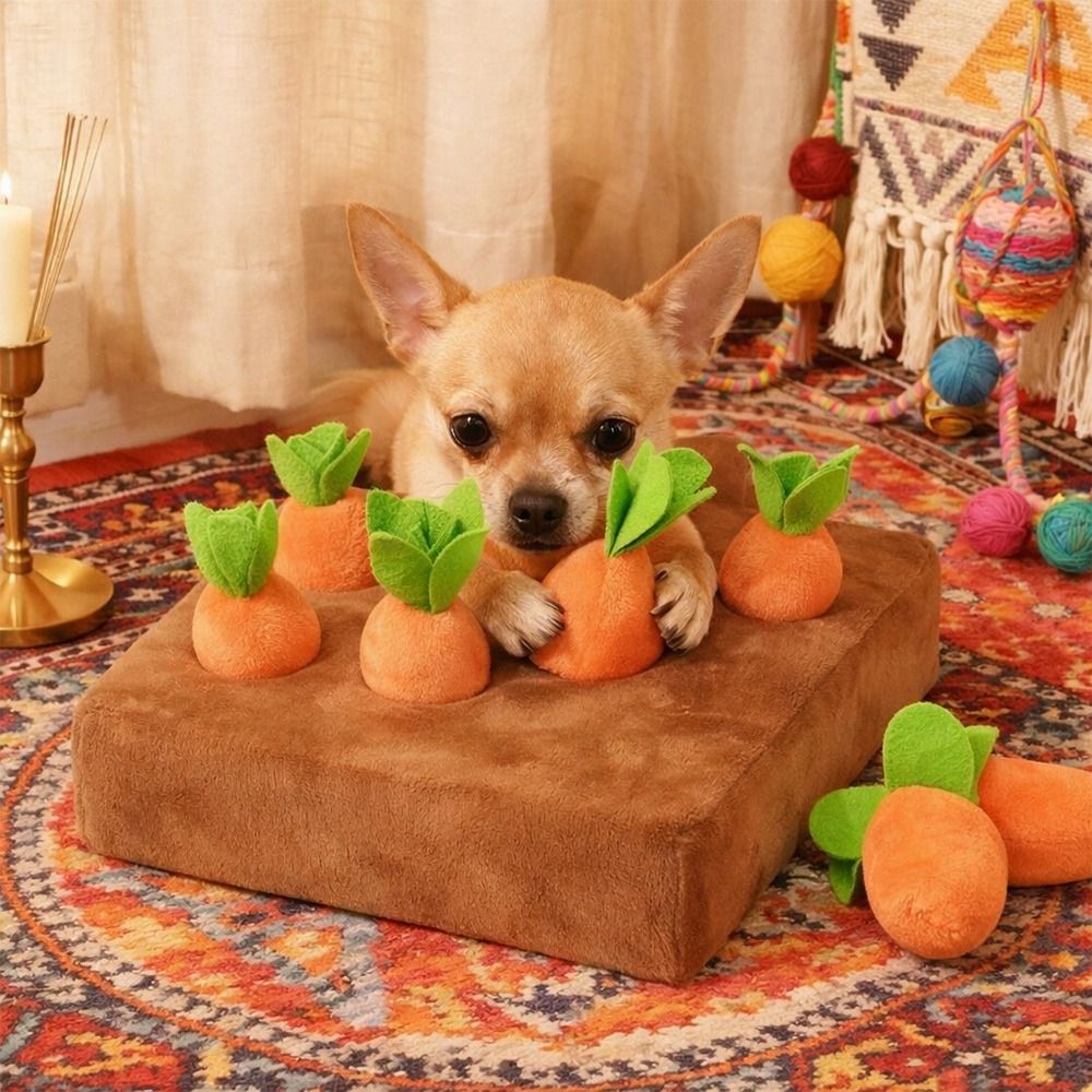 Dog Puzzle Feeder Toy - ストレス解消用キャロット型嗅覚マット、取り外し可能なキャロット、精神刺激、採餌、スローフィーダー、インタラクティブな餌やり、犬用噛むおもちゃ