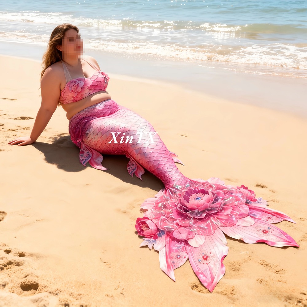 Aquarium - マーメイドテール牡丹の花プラスサイズ女性用テール水着、水槽での水泳、ビーチ写真撮影、ステージパフォーマンス用HD新商品