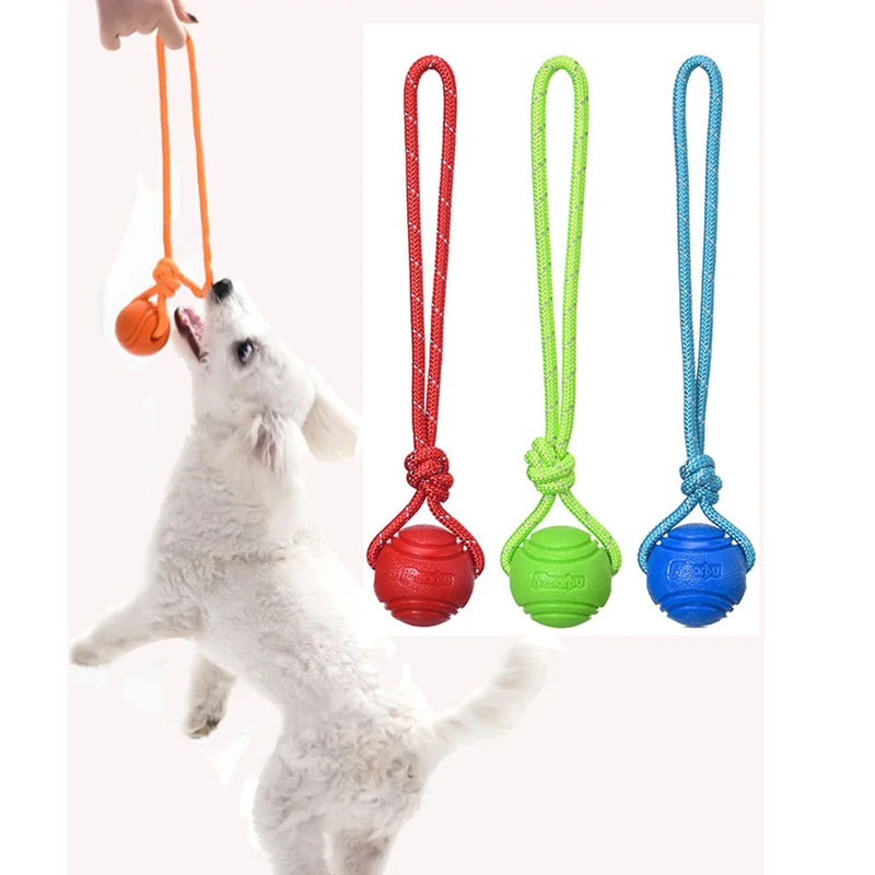 Suction Cup Dog Tug Toy - 犬のトレーニングボール、綿のロープ製、耐久性と無毒、インタラクティブ、小型犬用