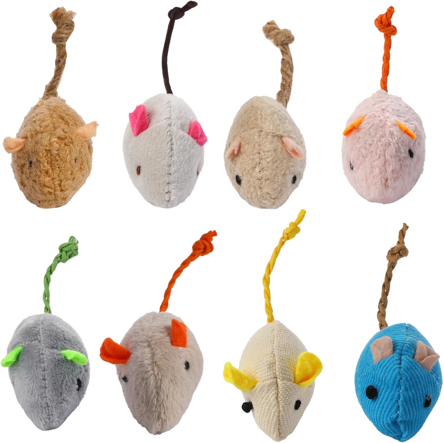 Catnip Interactive Plush Mouse - ランダムに詰められたインタラクティブな猫とネズミのおもちゃ8個 - 室内猫に適したぬいぐるみキャットニップマウス型噛むおもちゃ