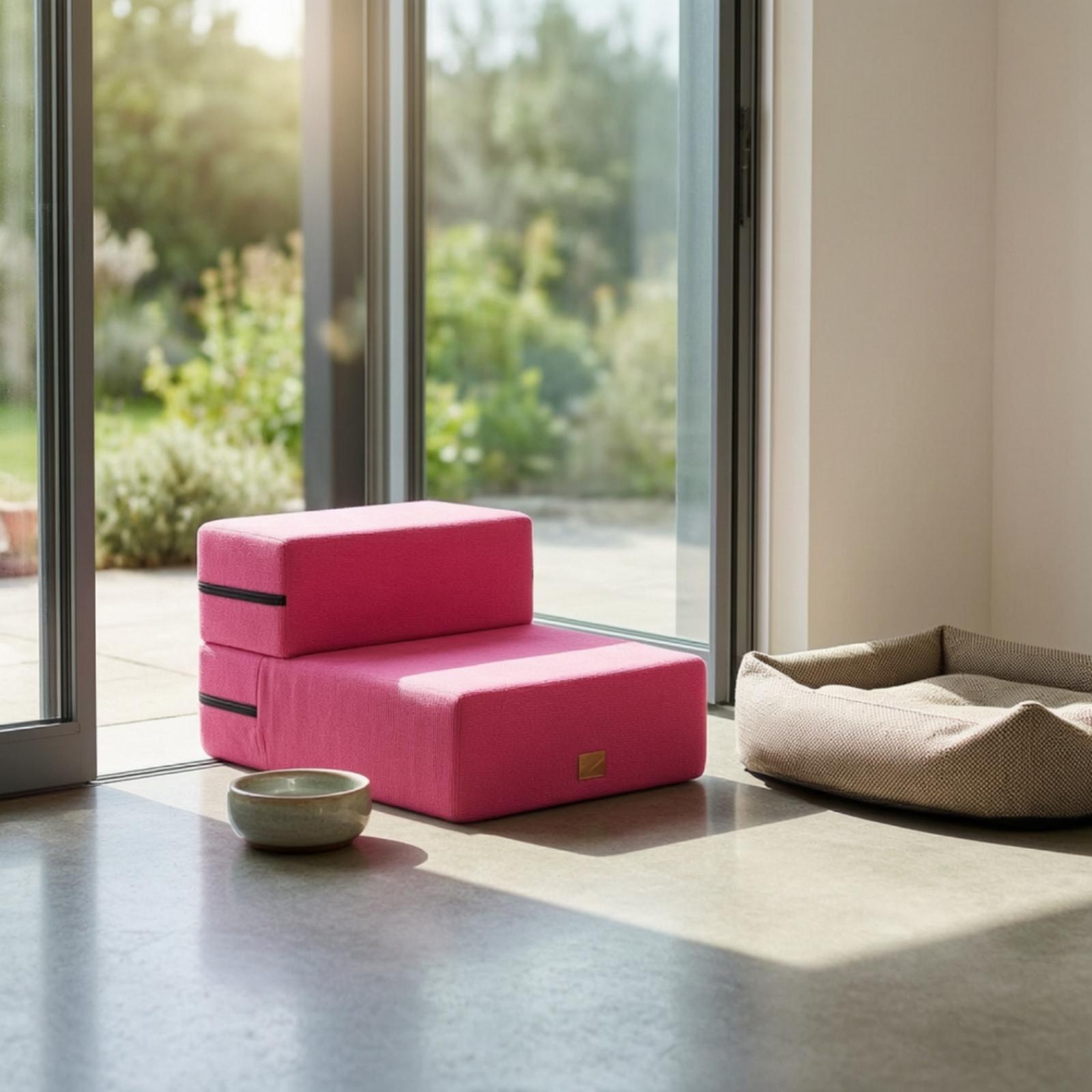 Pet Beds - 犬用階段スロープ、クッション付きフォームステップ、小型犬用ポータブル折りたたみペットラダー、ソファ昇降サポート