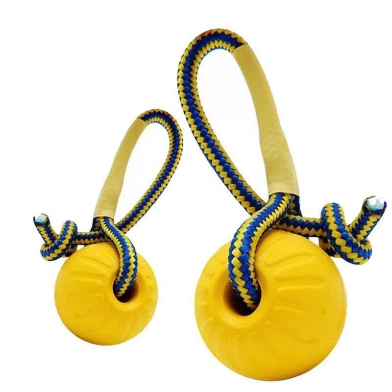 Indestructible Dog Chew Toy - 1個入り 噛みつきに強いゴム製子犬用おもしろトレーニングボール 噛むおもちゃ キャリーロープ付きペット犬用おもちゃ
