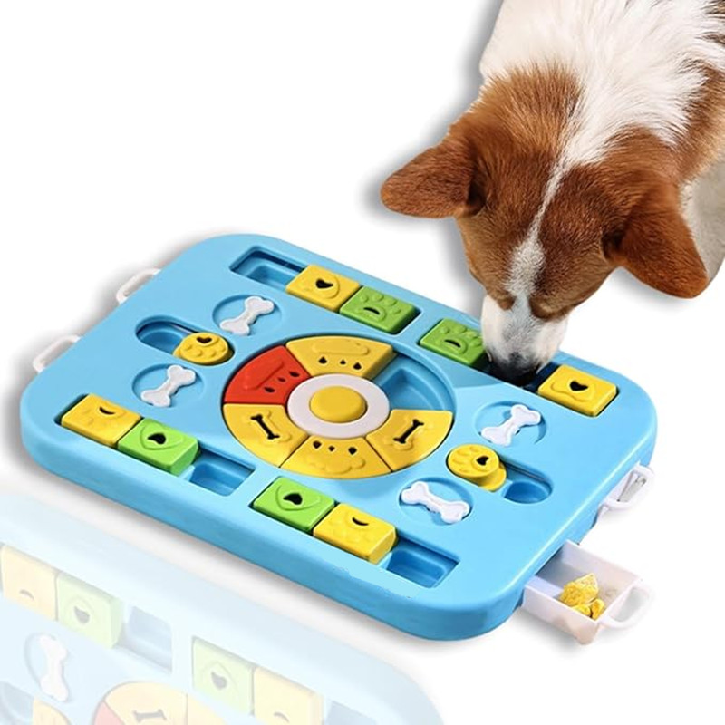 Dog Puzzle Feeder Toy - 犬猫用インタラクティブパズルおもちゃ（大型犬、中型犬、小型犬、猫対応）、4種類の遊び方、ゆっくり食べるおもちゃで消化促進、お手入れ簡単