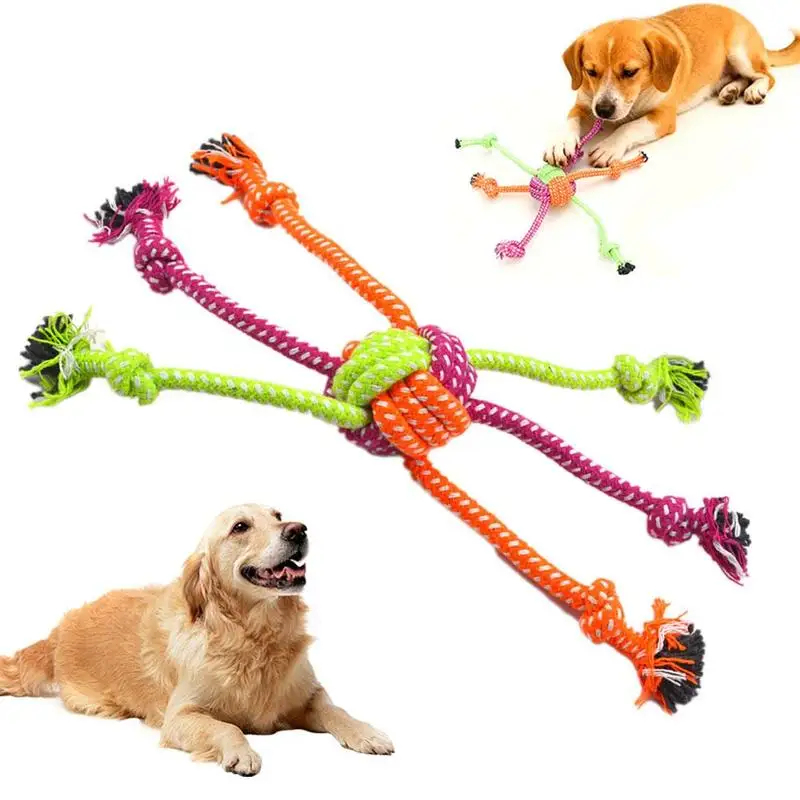 Dog Rope Toy Aggressive Chewers - 丈夫な犬用噛むおもちゃ、綿ロープ結び目ボール、攻撃的な噛み癖のある犬用、インタラクティブなペットの歯磨きおもちゃ