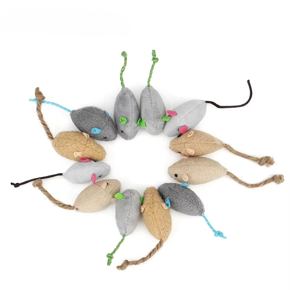 Catnip Interactive Plush Mouse - 5個入りガラガラ猫用おもちゃ、また猫用またたび入りフェイクファー猫用ネズミおもちゃ、インタラクティブな猫用ゲーム、室内猫用猫用またたびおもちゃ