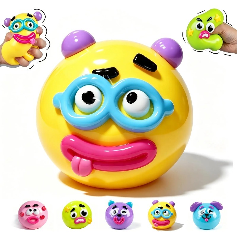 Dog Toys - 2026 キュートなスローリバウンドスクイーズトイ、スムッシャーズドッグスクイッシー（交換可能な顔付き）、柔らかく曲げられる感覚玩具（ストレス解消用）