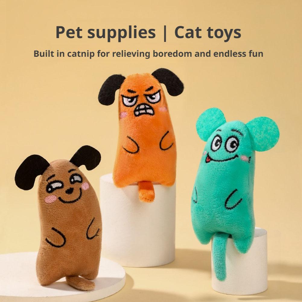 Catnip Interactive Plush Mouse - 漫画風表情の猫のおもちゃ、ぬいぐるみペット用品、内蔵キャットニップ入り、柔らかくて面白いネズミ型、犬型、インタラクティブな噛むおもちゃ、猫、子猫の遊び用