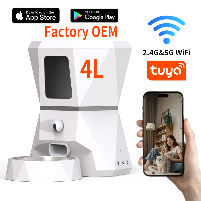 Pet Feeders - 最高品質の4L容量、Tuyaアプリ制御、WIFI対応、時間設定可能な猫用自動給餌器、HD調整可能カメラ付きスマートペットフィーダー