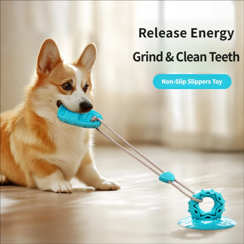 Suction Cup Dog Tug Toy - 吸盤付き犬用引っ張りおもちゃ、インタラクティブなプルロープ、臼歯用噛みおもちゃ、スリッパ型歯磨きペットおもちゃ（小型犬・中型犬用）