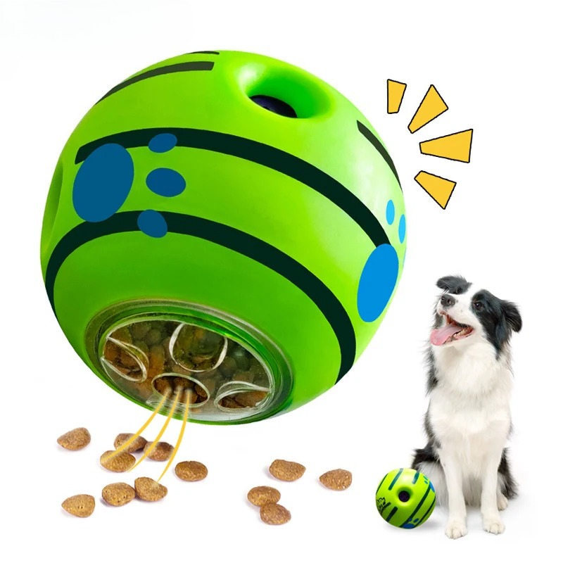 Rubber Treat Dispensing Dog Toy - インタラクティブな犬用おやつボールおもちゃ、小型犬・中型犬用ペットスローフィーダー、音の出る穴付きパズル犬用スナックディスペンサー、ペット用品