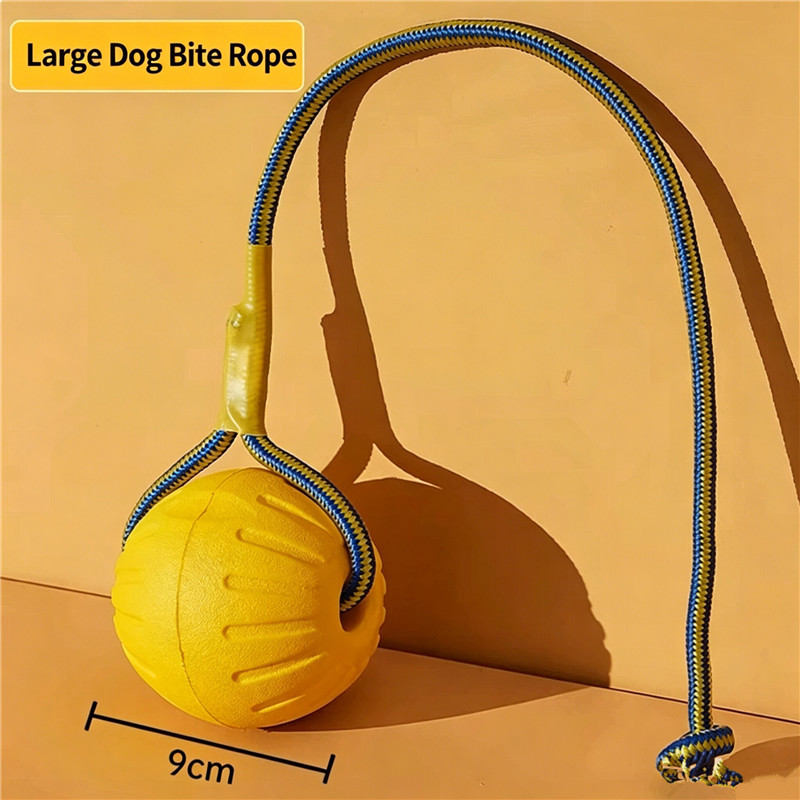 Indestructible Dog Chew Toy - インタラクティブな犬用おもちゃボール、ロープ付き、壊れないEVA製噛むボール、大型犬用、綱引きトレーニング、耐噛みペット用おもちゃ