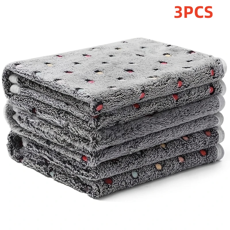 Pet Beds - 3枚セット ソフトふわふわペットブランケット 可愛いドット柄 あったかあったかブランケット 猫 犬用ベッド