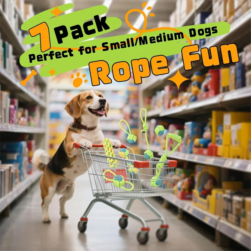 Dog Rope Toy Aggressive Chewers - 1/7パック ヘビーデューティー犬用引っ張りおもちゃ 噛む力の強い犬用 強くて丈夫なインタラクティブなフェッチおもちゃ 小型犬・中型犬用