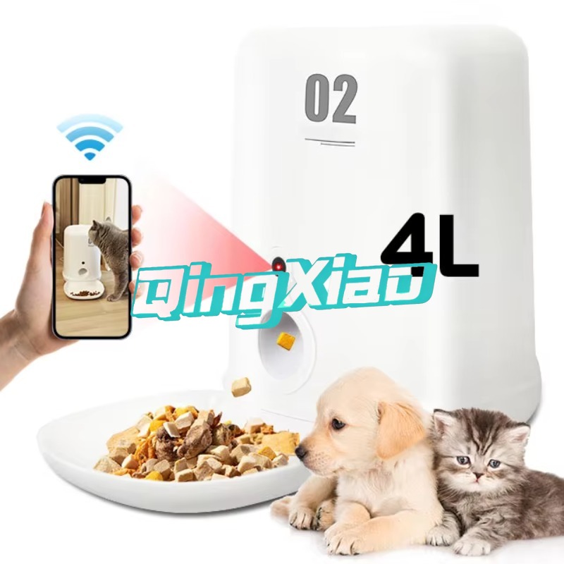 Pet Feeders - 全自動スマート4Lステンレス製ペットフィーダー新デザイン多機能電池式フードコントロールディスペンサー室内用