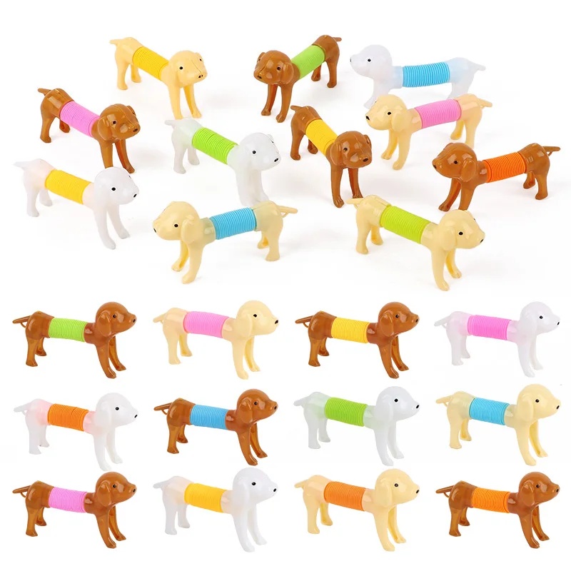 Interactive Squeaky Plush Dog Toy - 耐久性のあるカラフルな伸縮性のある犬用おもちゃ 6/12個入り 伸縮自在なスプリングアニマル 感覚ストレス解消 握って遊ぶインタラクティブペットパズルおもちゃ