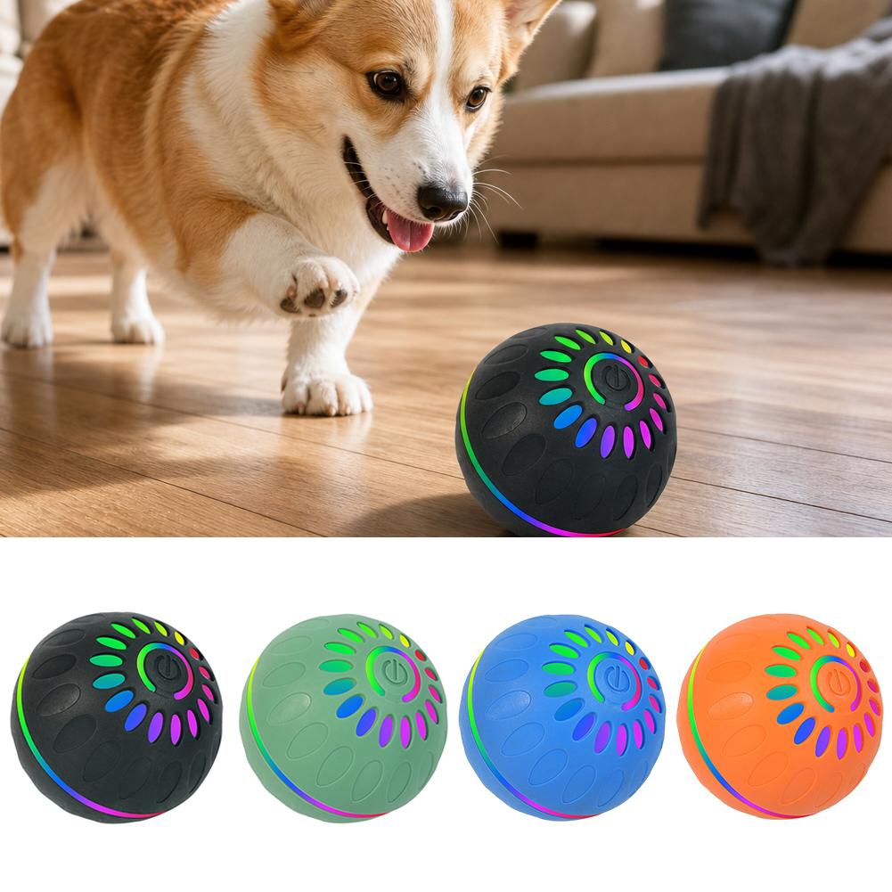 Automatic Moving Dog Ball - スマート自動回転犬用ボール LEDライト付きインタラクティブペットトイ 充電式動くボール 防水噛むおもちゃ 犬用