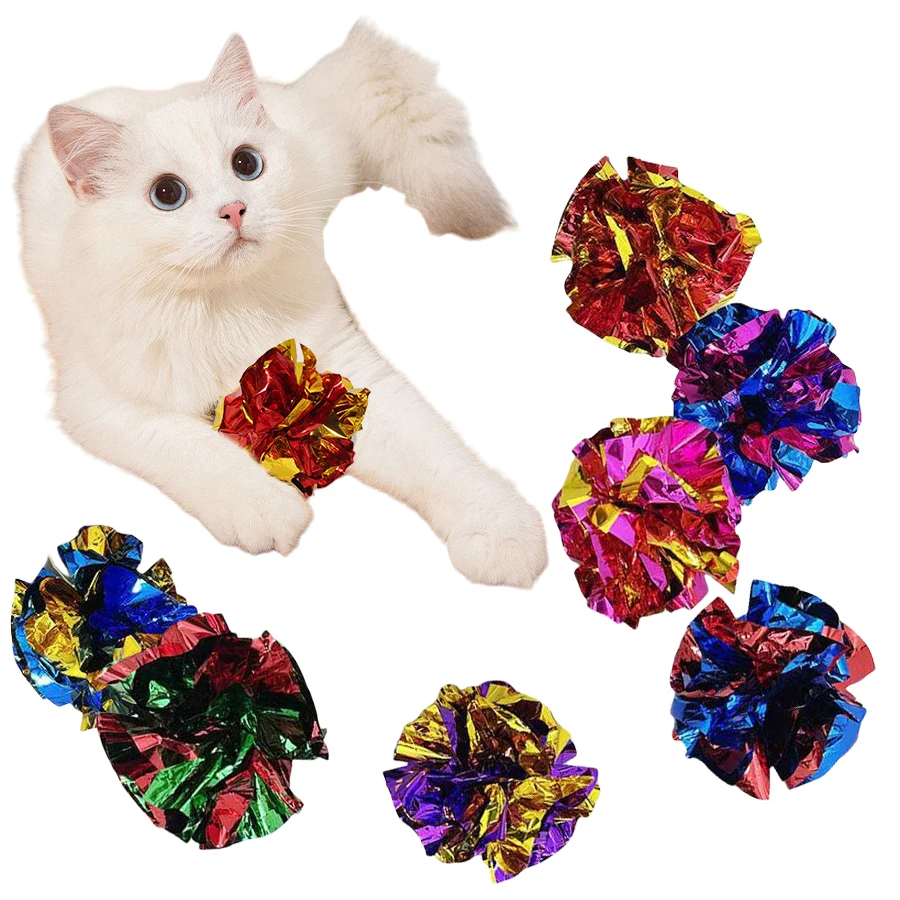 Laser Pointer Cat Toy Automatic - 5/10個のクリンクルボール猫のおもちゃ、カチカチ音とレーザー反射付き、子猫用の耐久性のある傷つきにくい紙ボール