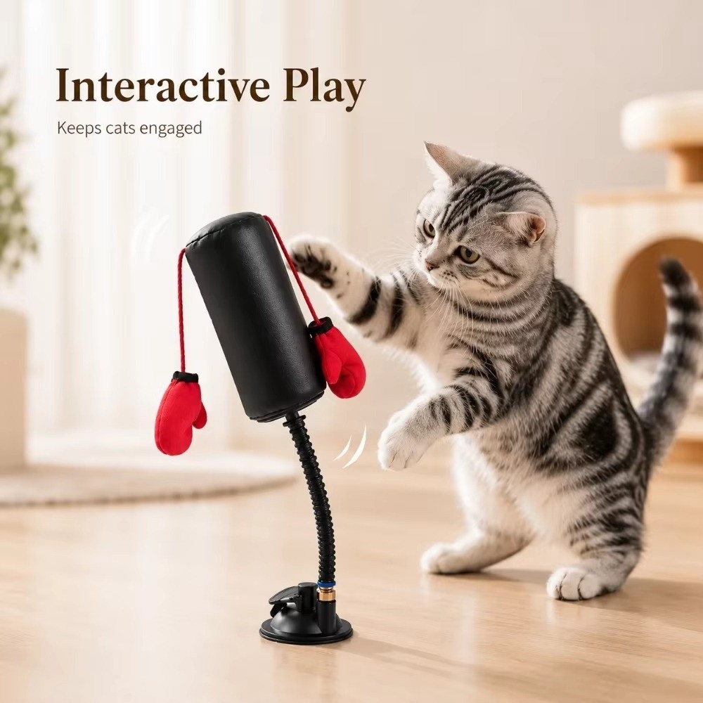 吸盤ベース付き猫用ボクシングおもちゃ 自立型スプリング式ペッ - Interactive Squeaky Plush Dog Toy のレビューと価格