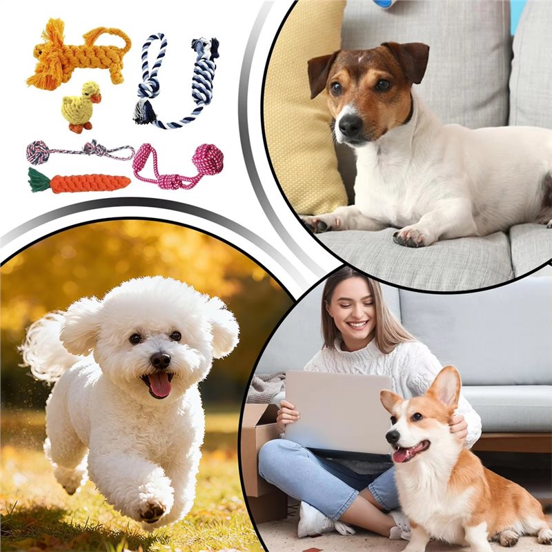 犬用ロープ 6本入り コットン製 面白いペット用品 小型・中 - Dog Rope Toy Aggressive Chewers のレビューと価格