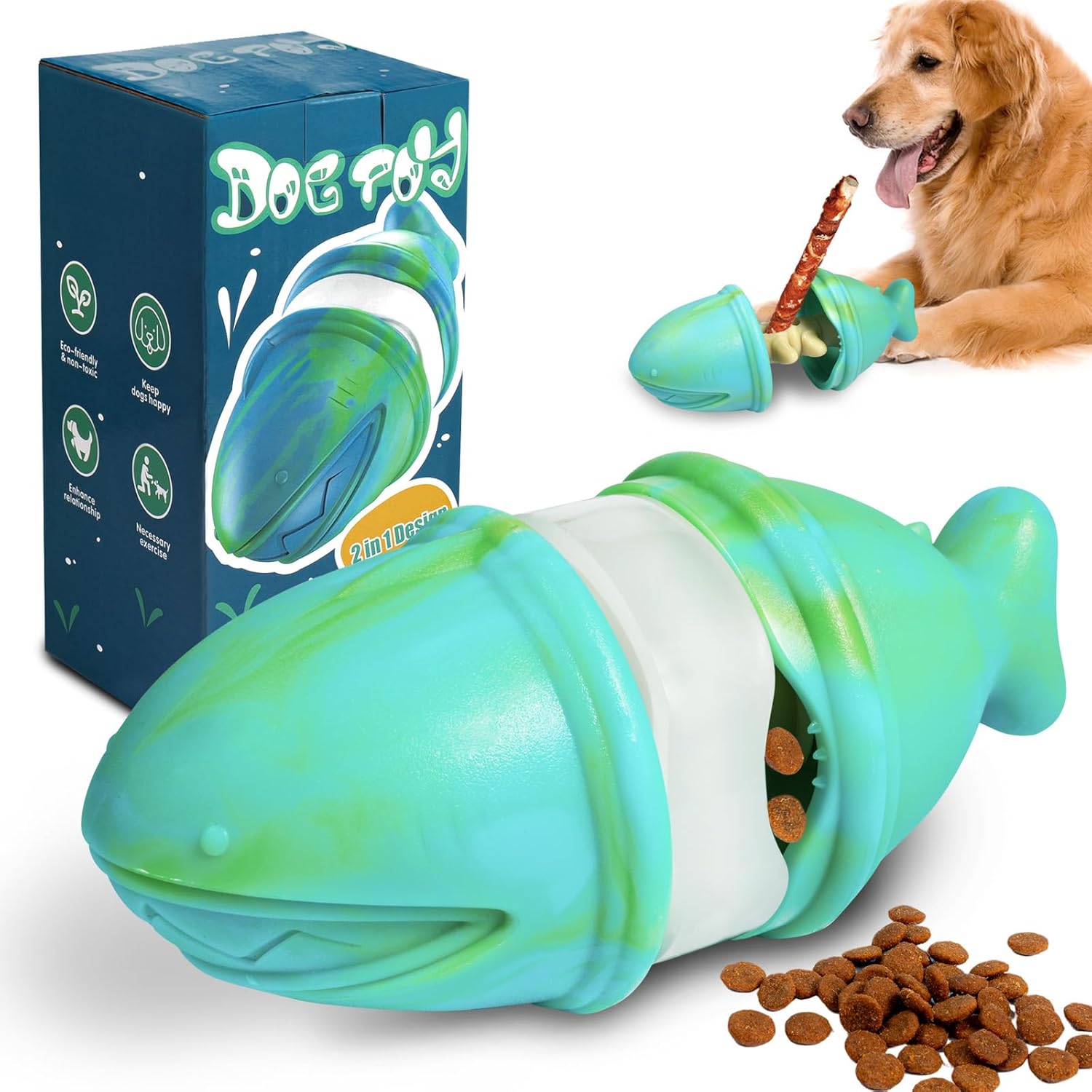 2-in-1 おやつディスペンサー＆ブルリースティックホルダ - Rubber Treat Dispensing Dog Toy のレビューと価格