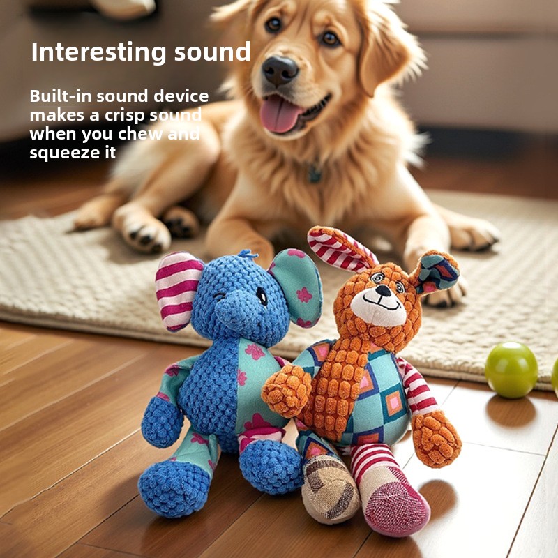 漫画風カラフルパッチワークぬいぐるみ犬用おもちゃ、鳴き笛入り - Interactive Squeaky Plush Dog Toy のレビューと価格