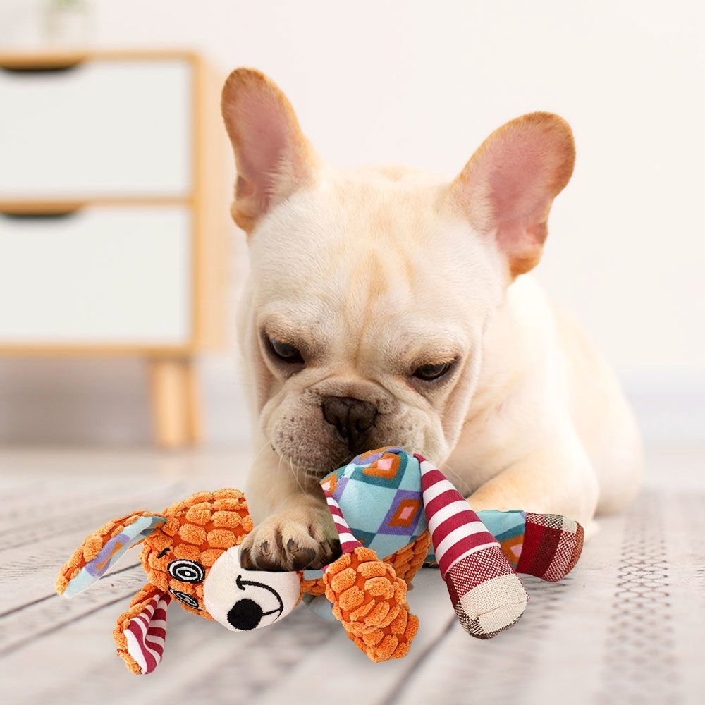 漫画風カラフルパッチワークぬいぐるみ犬用おもちゃ、鳴き笛入り - Interactive Squeaky Plush Dog Toy のレビューと価格