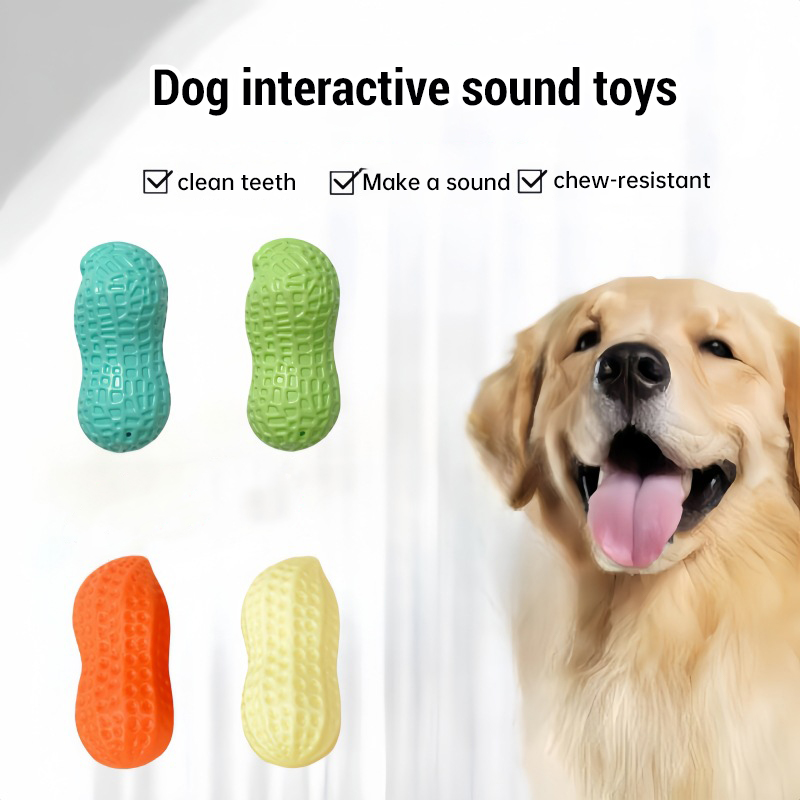 鳴き笛入りピーナッツ型犬用噛むおもちゃ、耐久性のあるゴム製、 - Teeth Cleaning Dog Chew Bone のレビューと価格