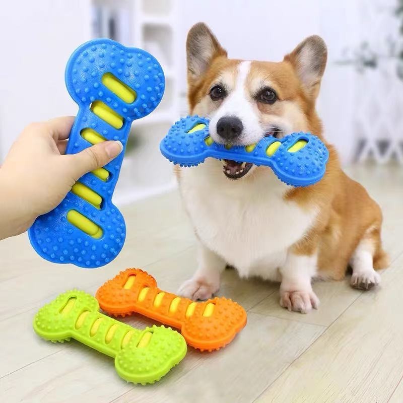 耐久性のあるゴム製犬用噛むおもちゃ、鳴き笛入り骨型、噛みつき - Teeth Cleaning Dog Chew Bone のレビューと価格