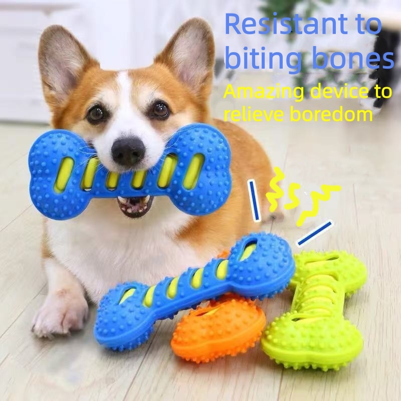 耐久性のあるゴム製犬用噛むおもちゃ、鳴き笛入り骨型、噛みつき - Teeth Cleaning Dog Chew Bone のレビューと価格