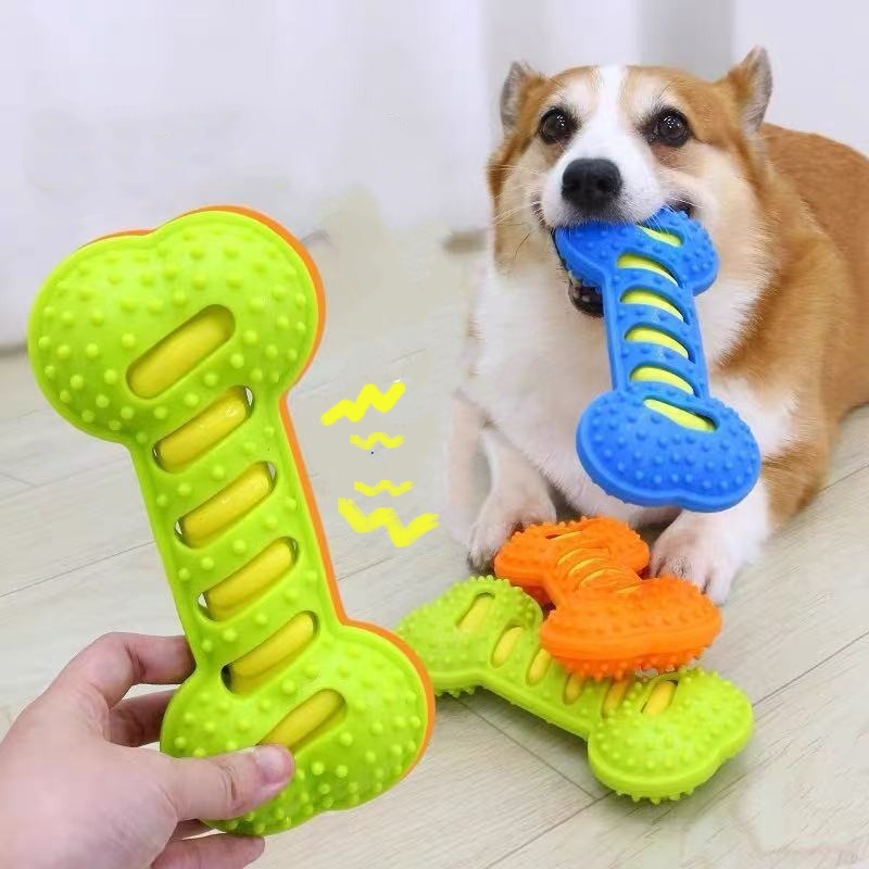 耐久性のあるゴム製犬用噛むおもちゃ、鳴き笛入り骨型、噛みつき - Teeth Cleaning Dog Chew Bone のレビューと価格